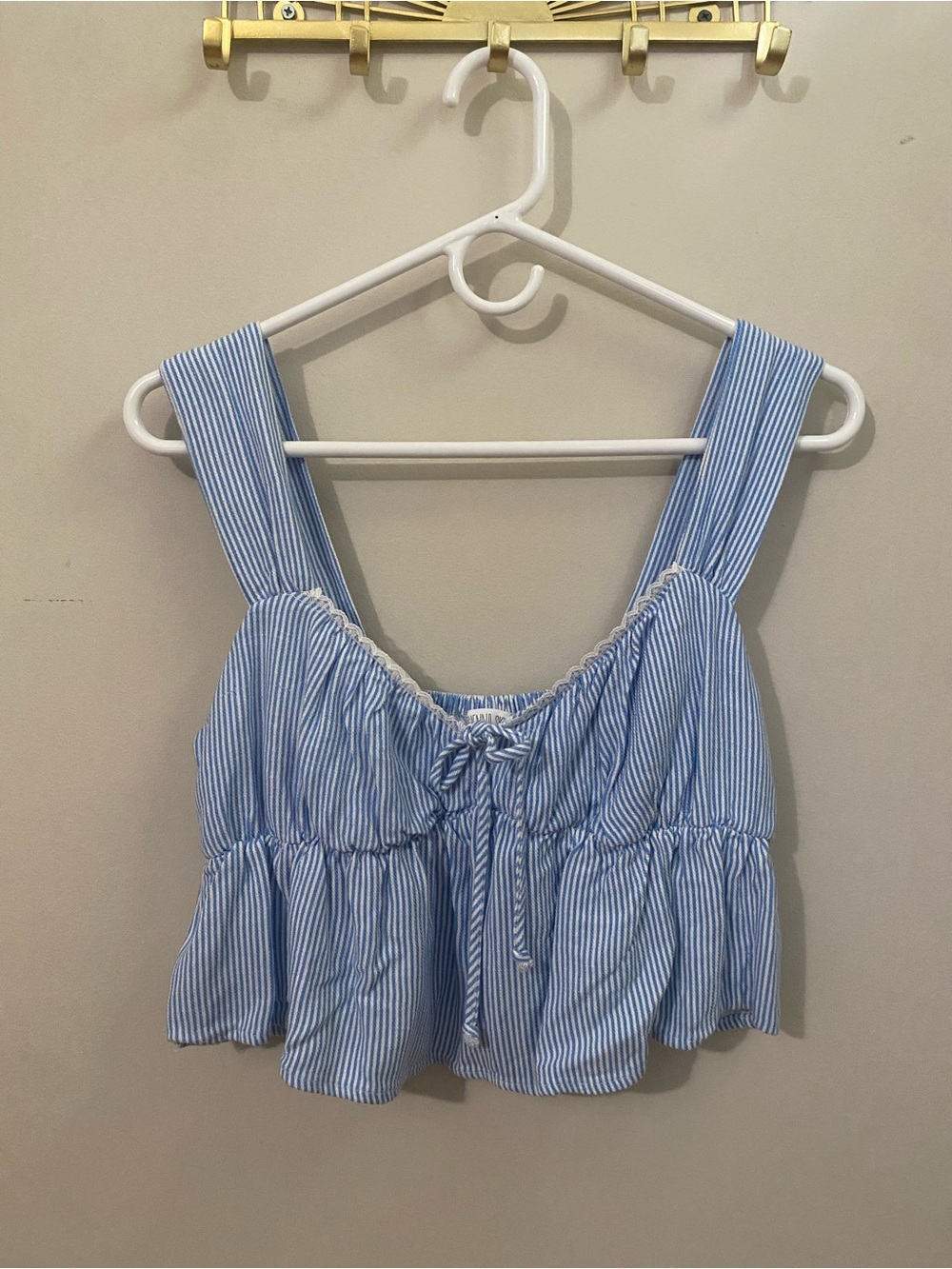 Blue Striped Peplum Milkmaid Blouse